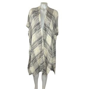 Free People River bend gray cream woven fringe kimono cardigan one size
